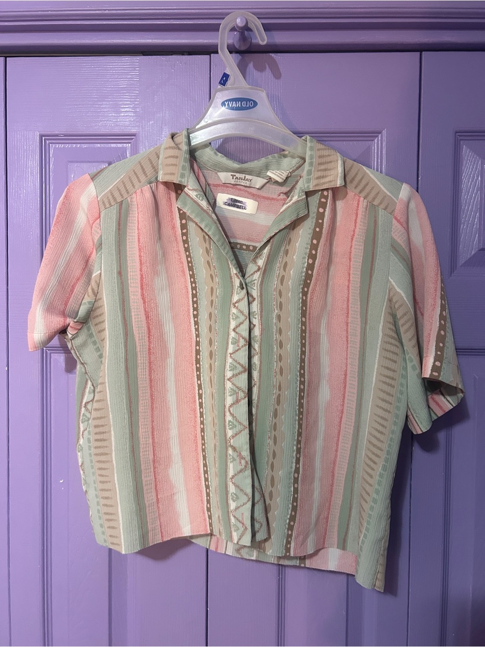 Striped Pastel Short Sleeve Button Front Top